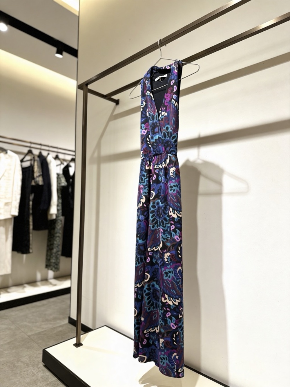 Trina Turk Sleeveless V-Neck Floral Jumper in Navy and Purple